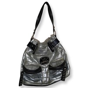 Kathy Van Zealand Silver Purse with Black Trim